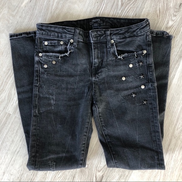 Zara Black Acid Washed Studded Jeans Denim US 4